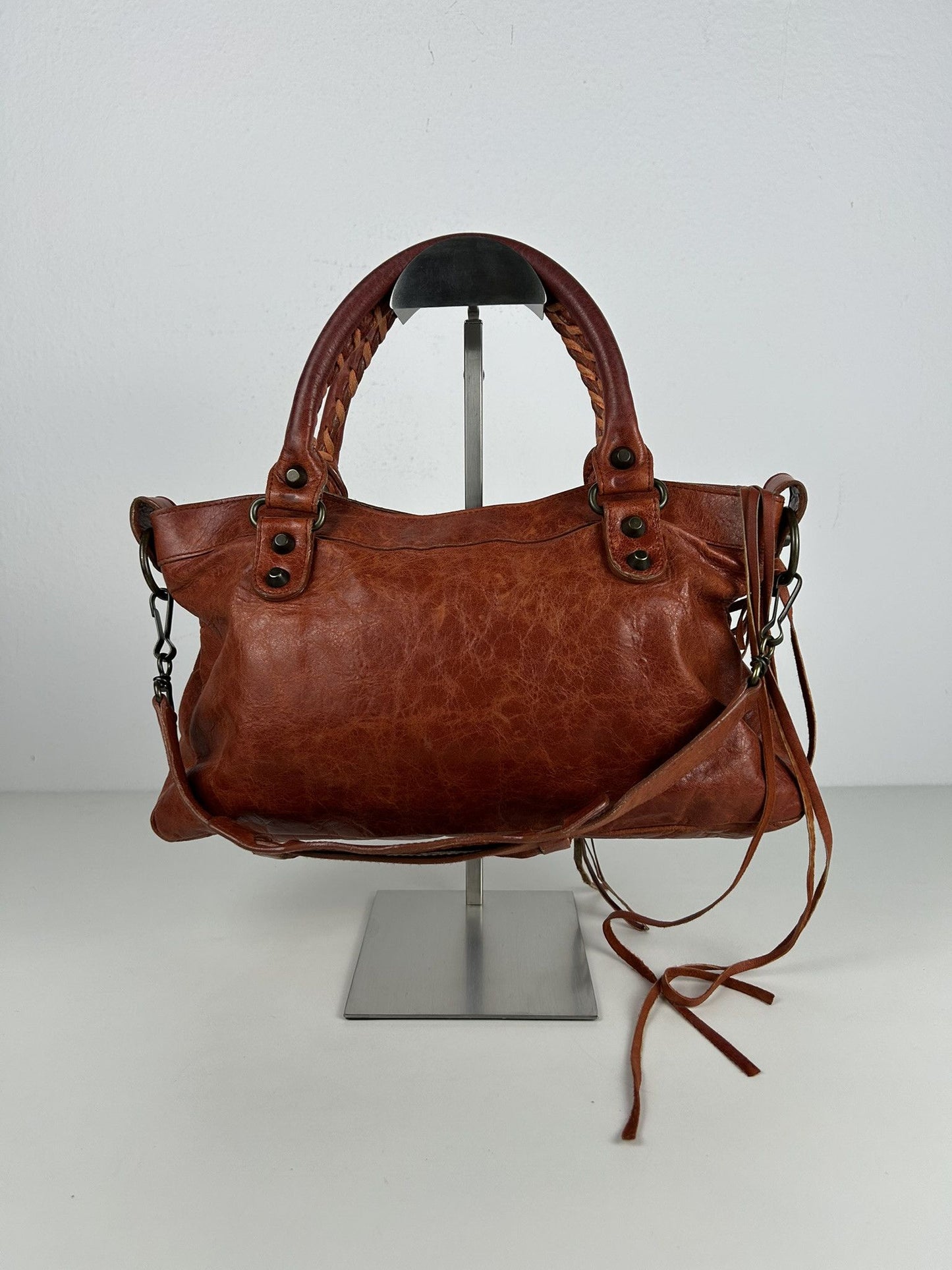 Balenciaga first bag in burnt red