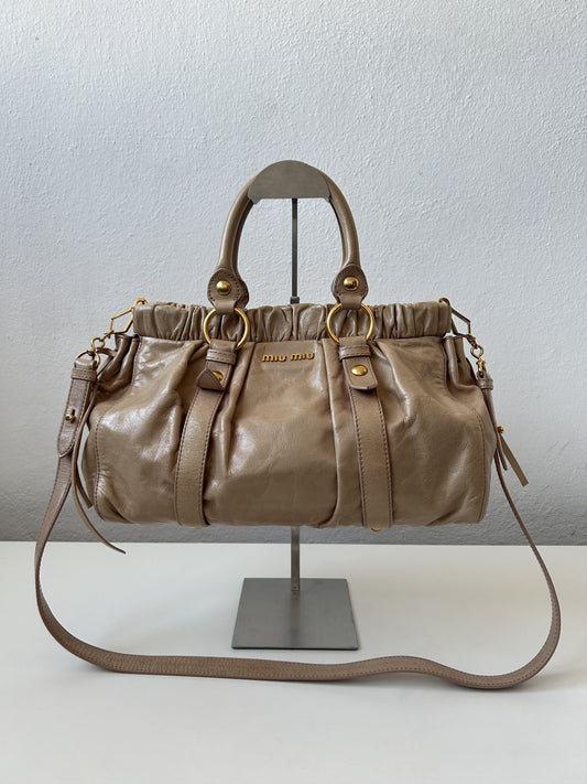 Miu miu vitello bauletto aperto gathered leather handbag