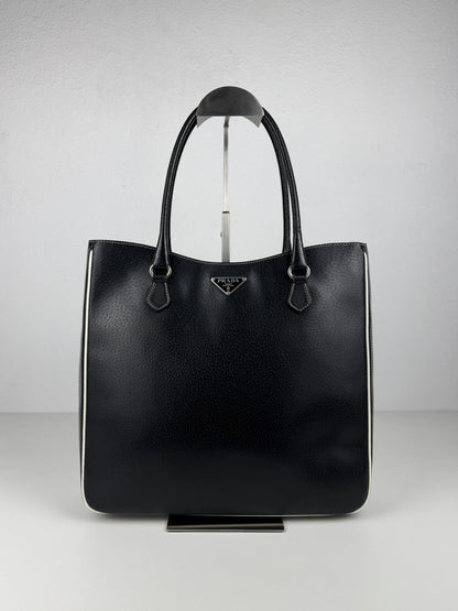 Vintage Prada leather triangle logo tote bag