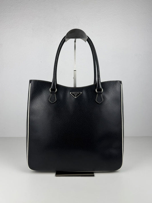 Vintage Prada leather triangle logo tote bag