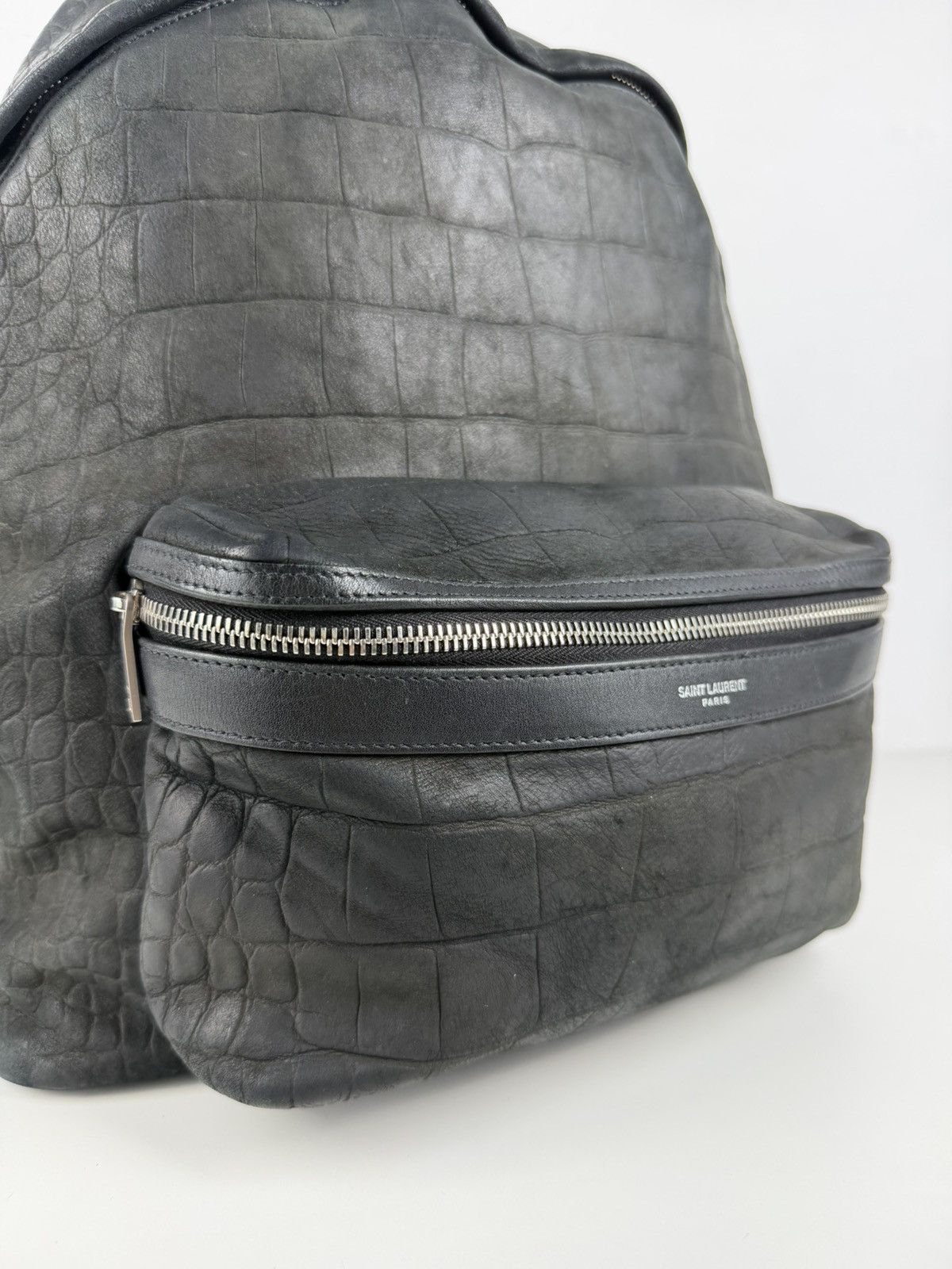 2021 Saint Laurent croc embossed leather city backpack