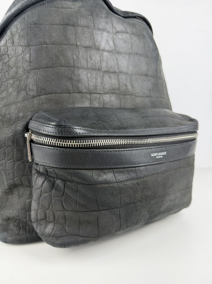 2021 Saint Laurent croc embossed leather city backpack
