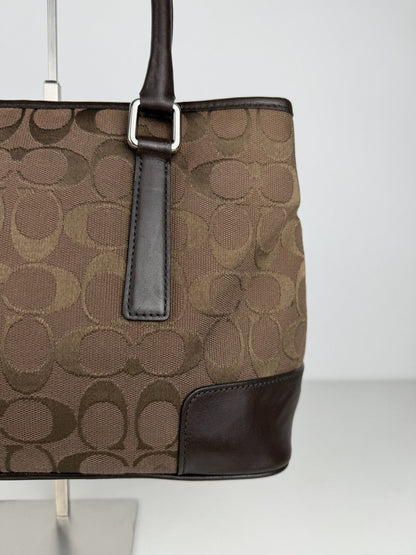 Coach Hamptons leather and canvas signature tote