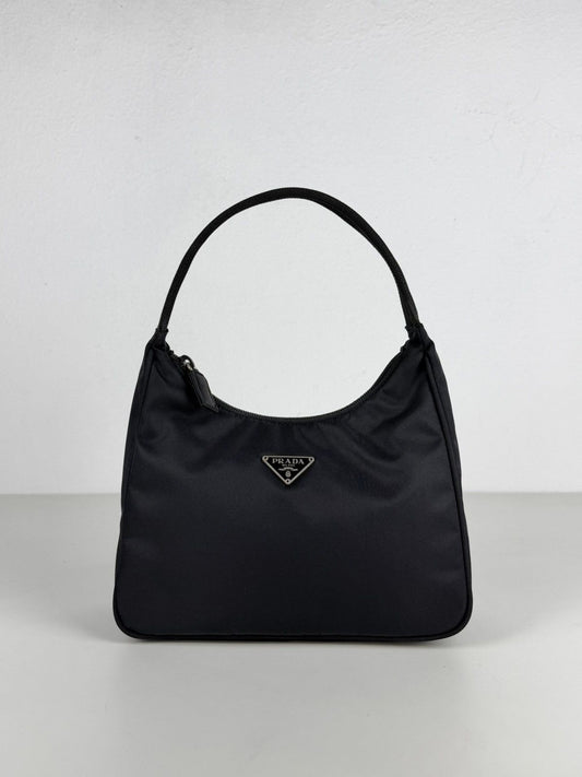 Vintage prada tessuto nylon triangle logo mini hobo bag