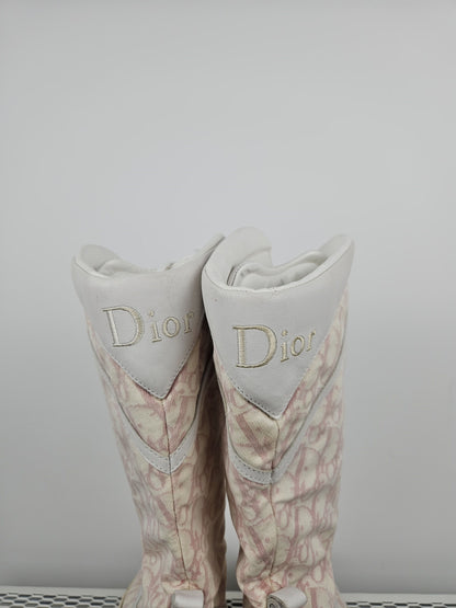 Vintage y2k dior monogram knee height lace up boots