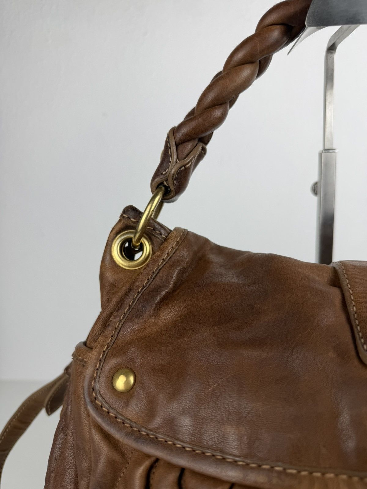 Miu Miu matelasse pleated leather coffer bag in brown