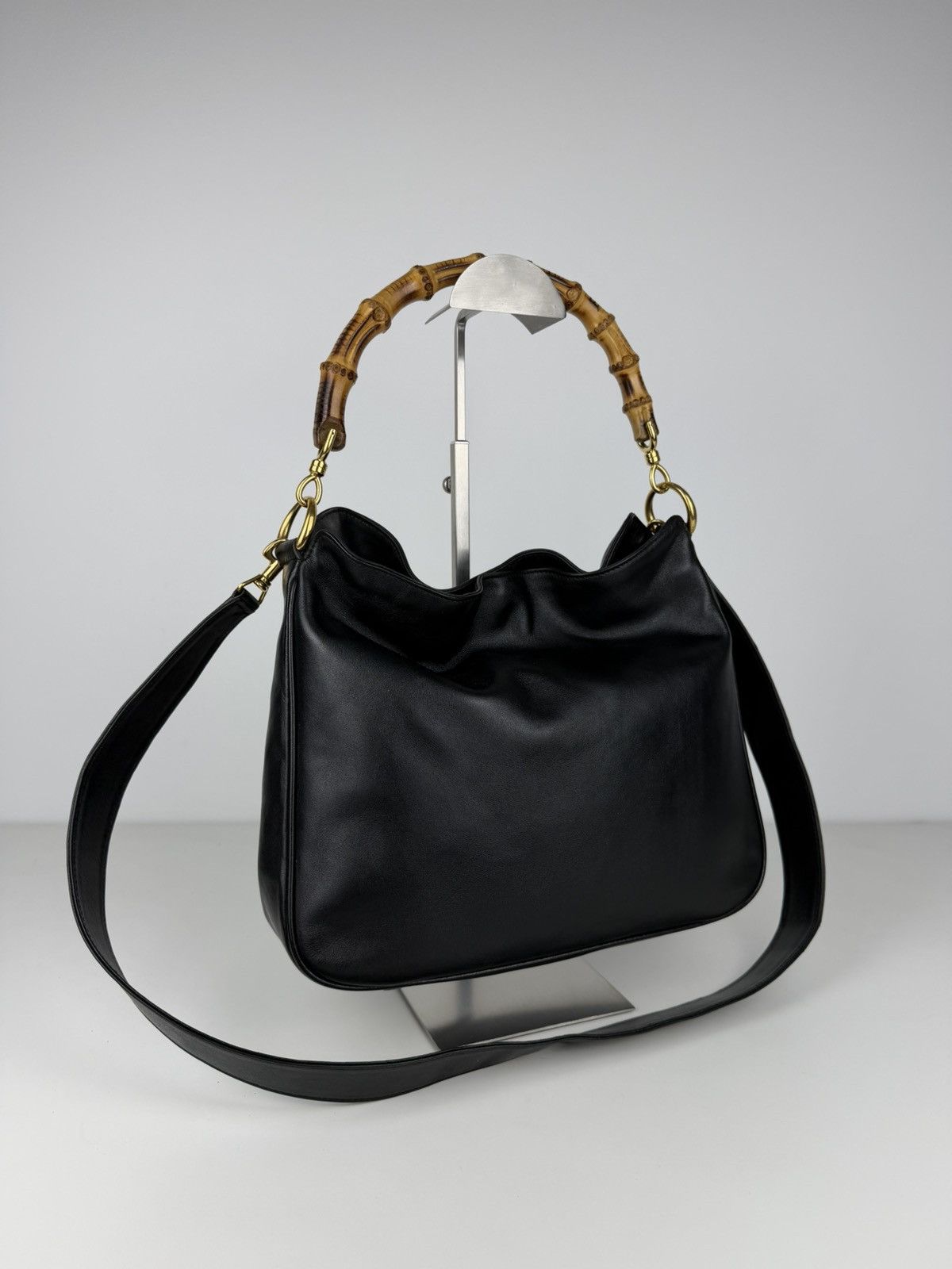 Vintage 80s Gucci bamboo top handle hobo handbag