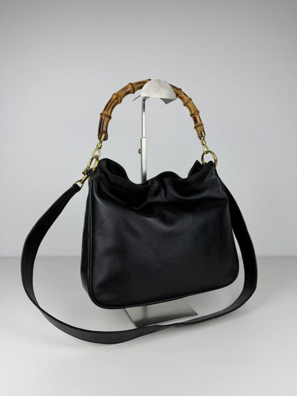 Vintage 80s Gucci bamboo top handle hobo handbag