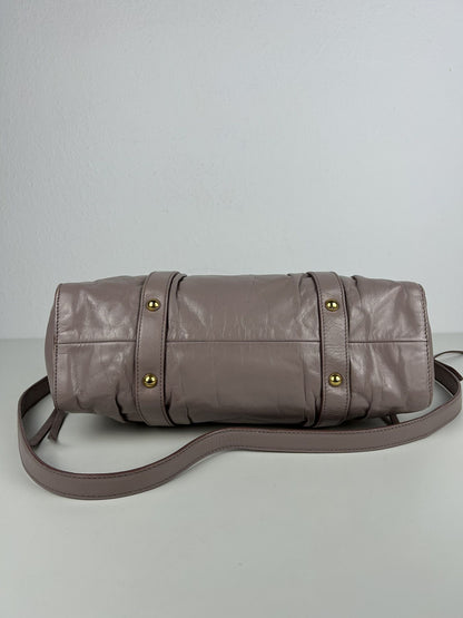 Miu miu vitello bauletto aperto gathered leather handbag