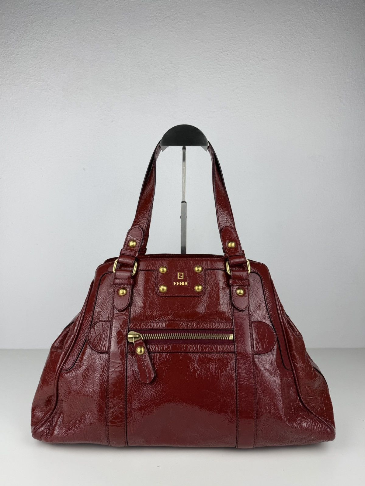 Fendi crinkled patent leather de jour handbag large