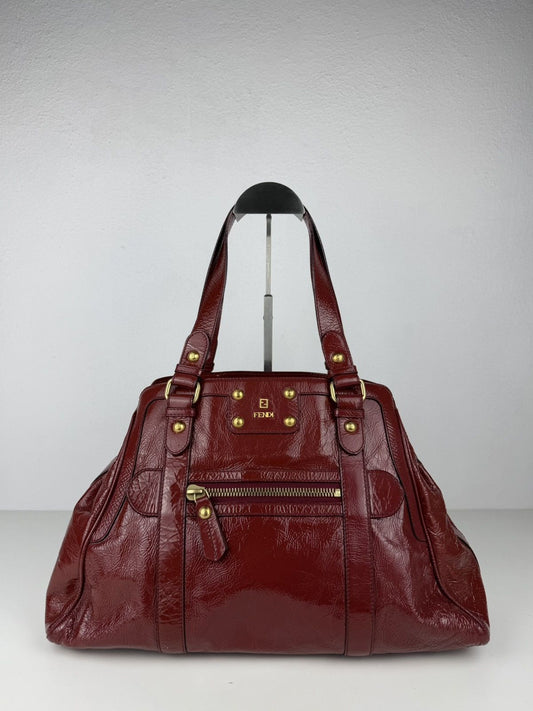 Fendi crinkled patent leather de jour handbag large