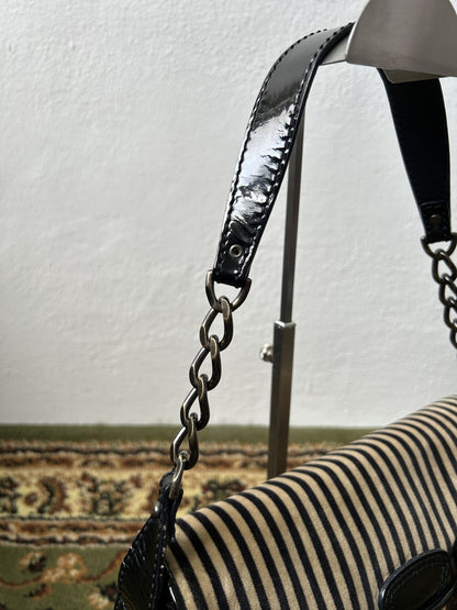 Y2k Fendi buckle striped velvet and ponyhair handbag