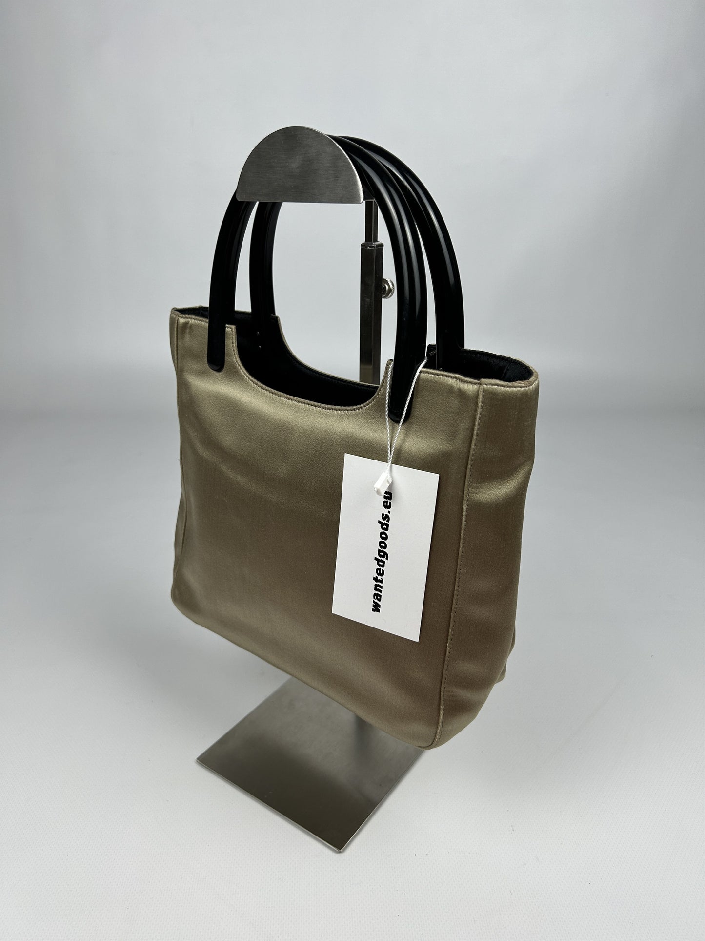 Prada triangle logo velvet plastic handle mini tote bag