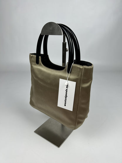 Prada triangle logo velvet plastic handle mini tote bag