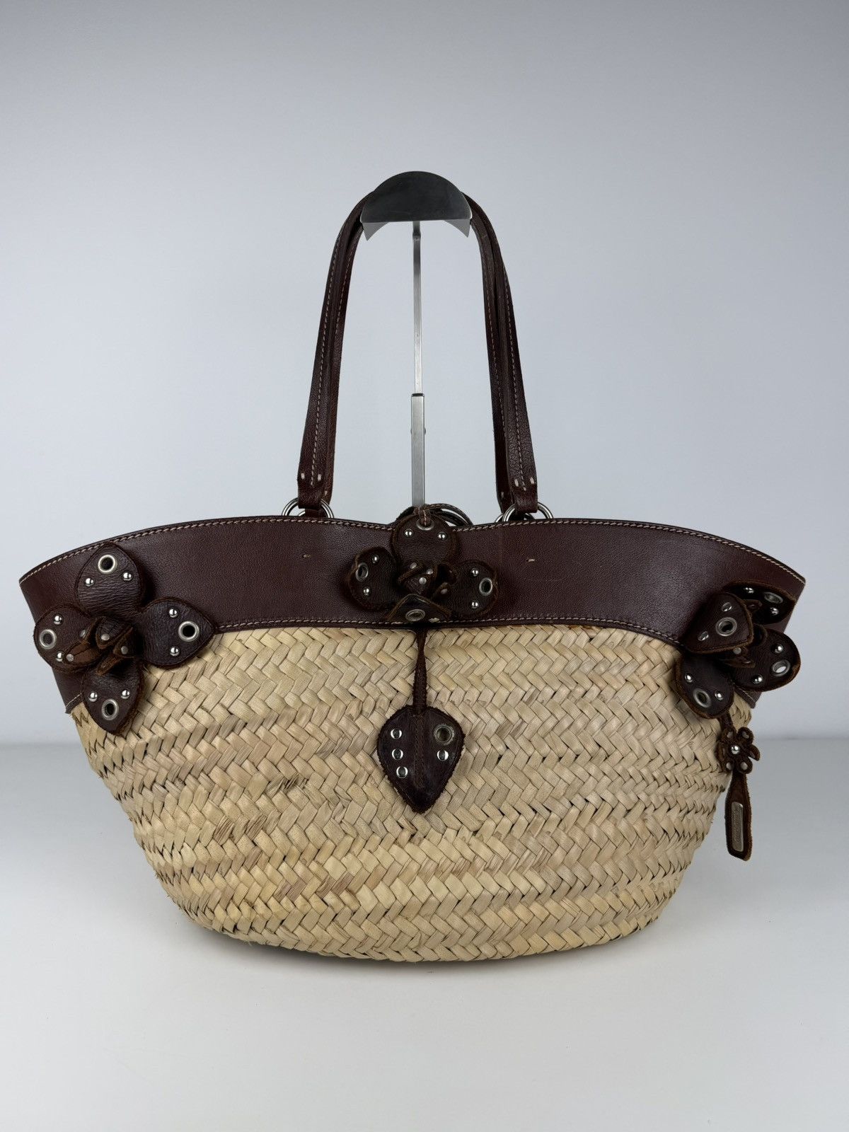 Vintage 90s miu miu wicker and leather basket tote bag