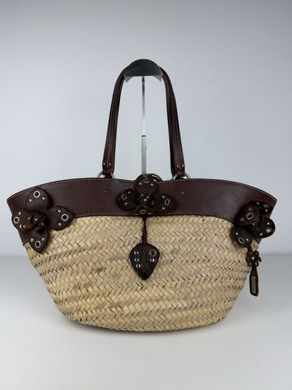 Vintage 90s miu miu wicker and leather basket tote bag