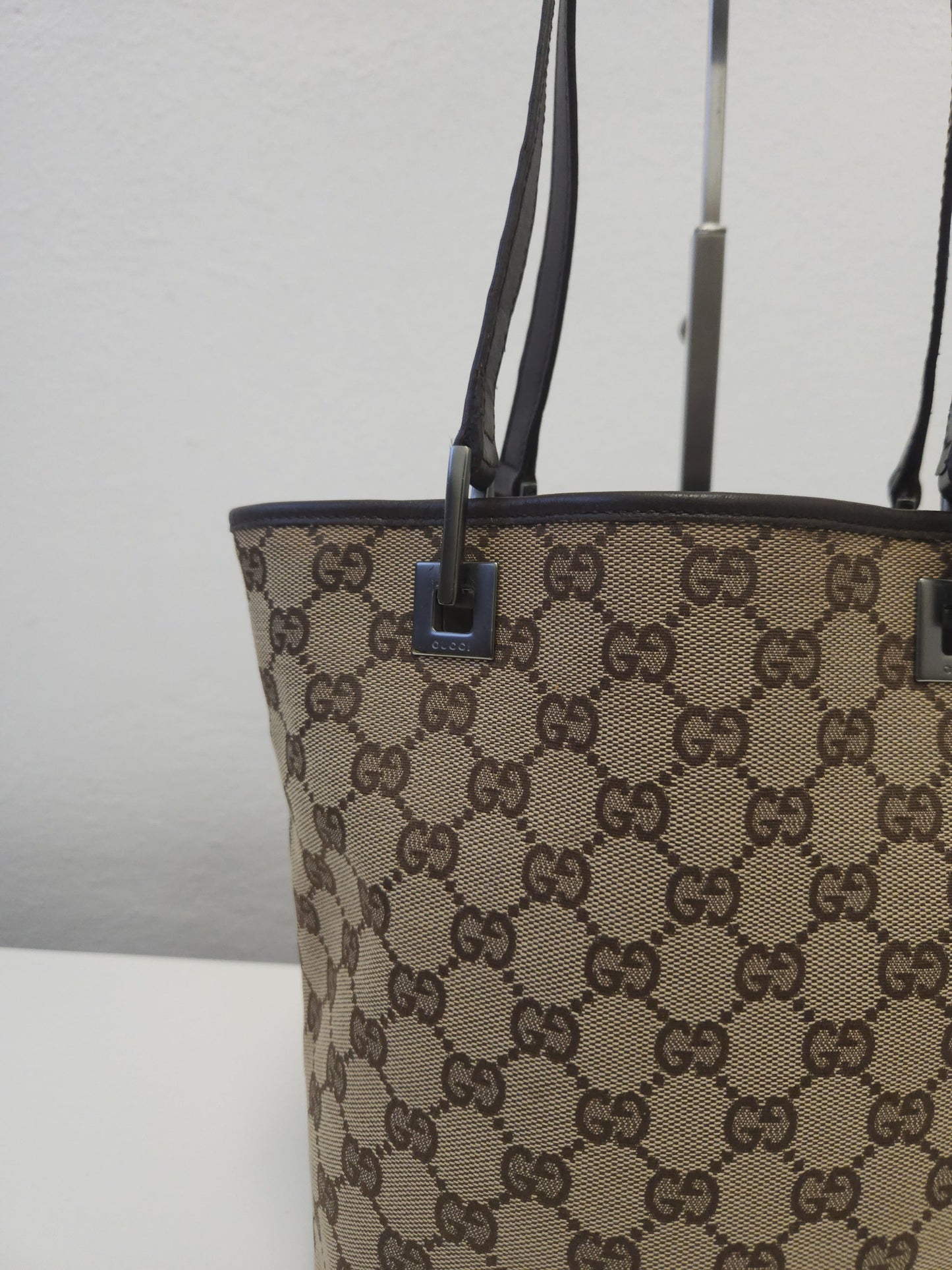 Vintage y2k Gucci gg monogram canvas and leather tote bag