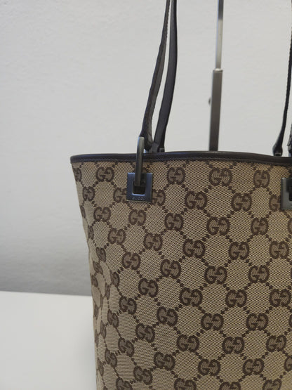 Vintage y2k Gucci gg monogram canvas and leather tote bag