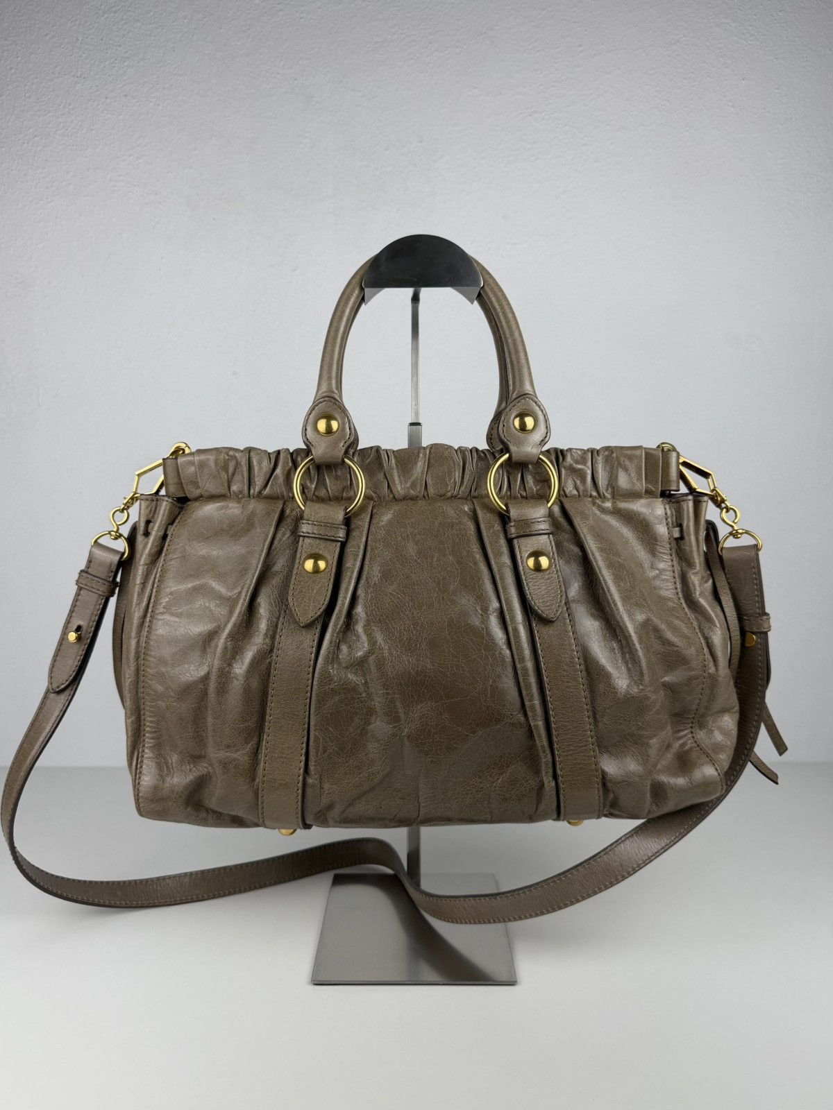 Miu Miu vitello bauletto aperto gathered leather handbag
