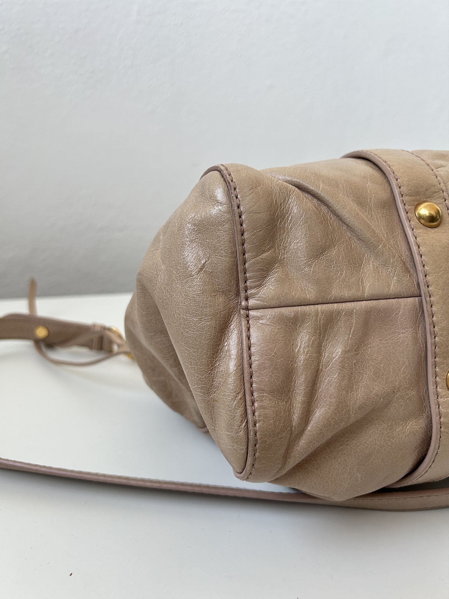 Miu miu vitello bauletto aperto gathered leather handbag