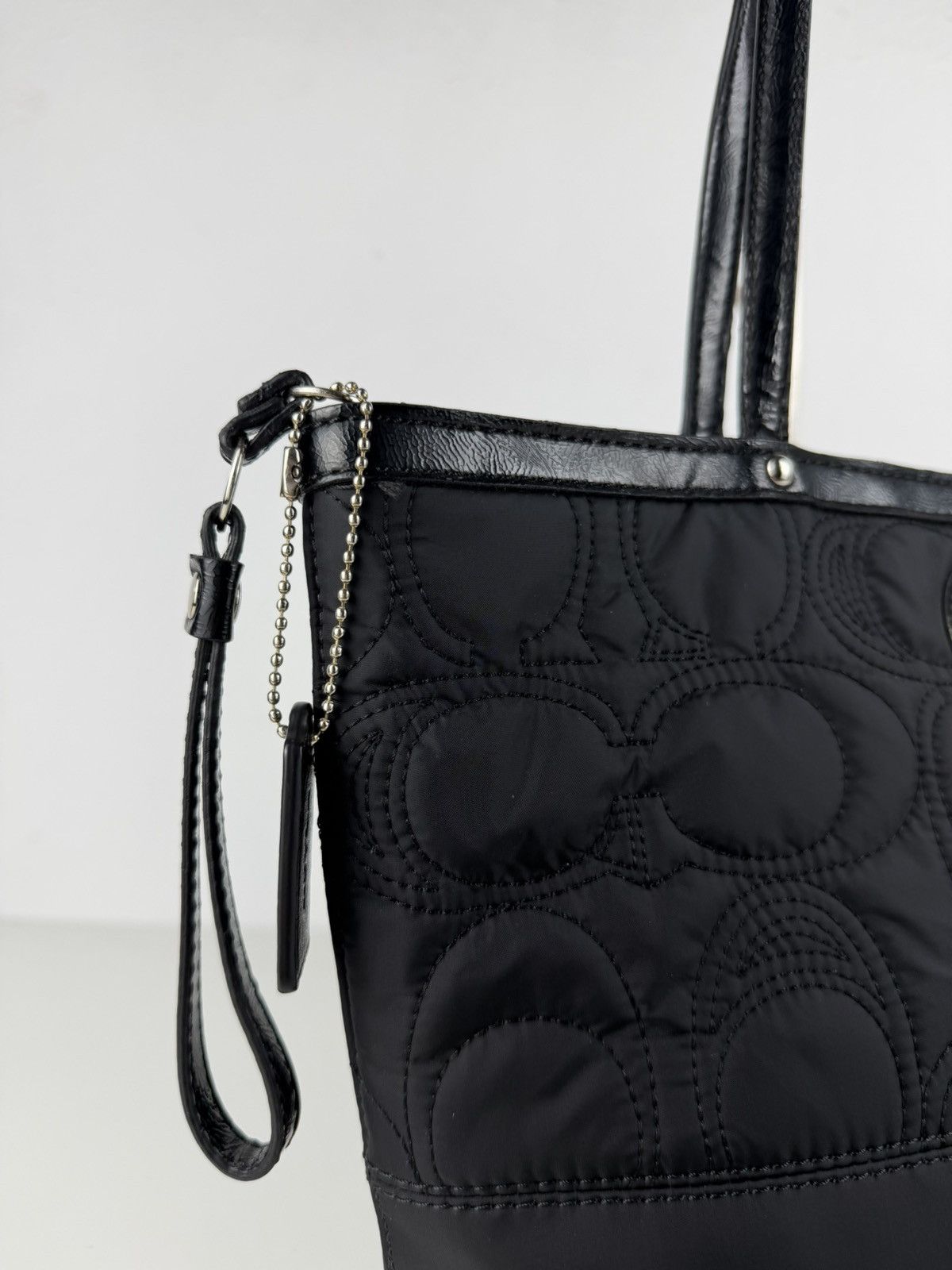 Coach signature quilted nylon and patent leather tote