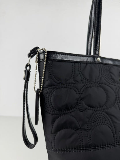 Coach signature quilted nylon and patent leather tote