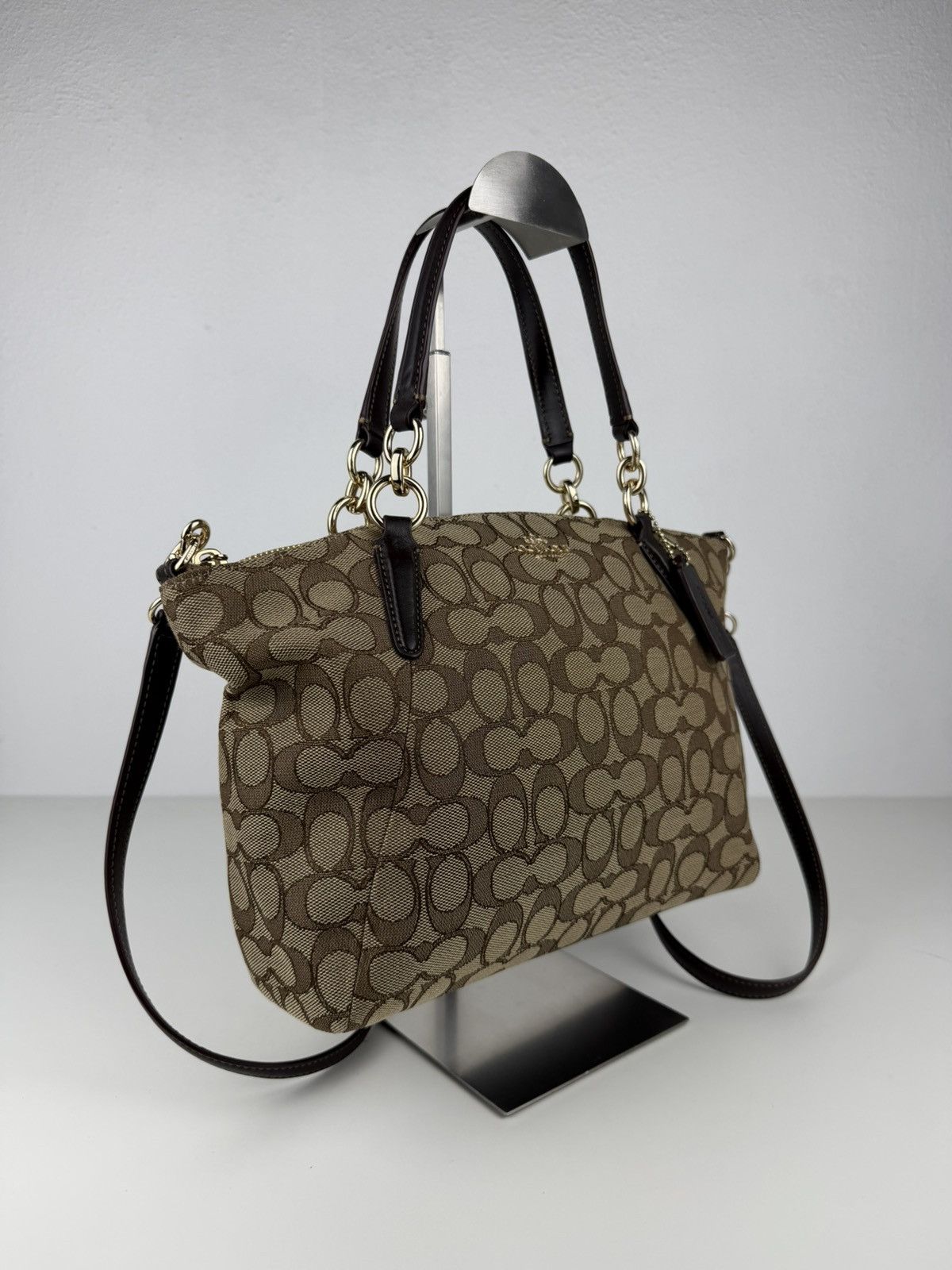 Coach signature jacquard and leather small kelsey satchel