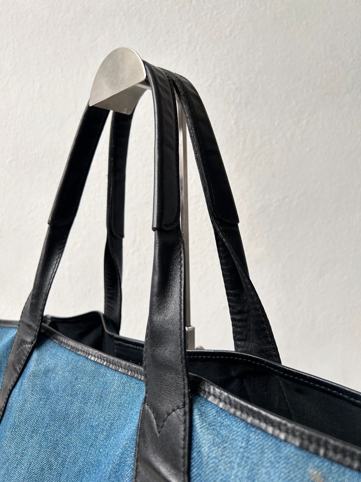 Balenciaga denim leather navy cabas m tote bag with pouch