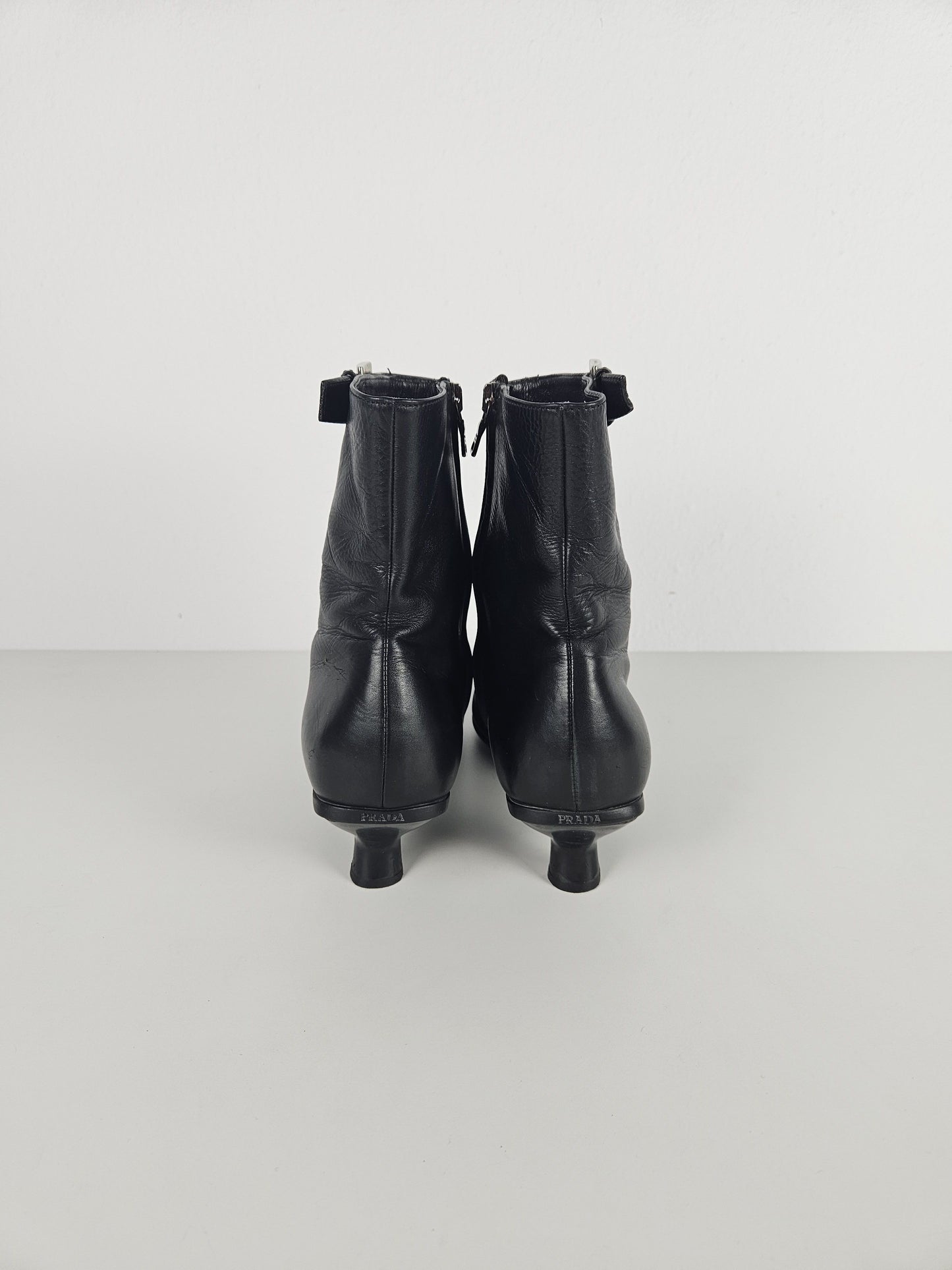 Archive Prada lamb leather kitten heel buckled ankle boots