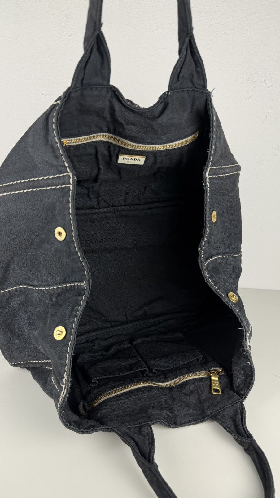 Prada canapa large canvas tote bag