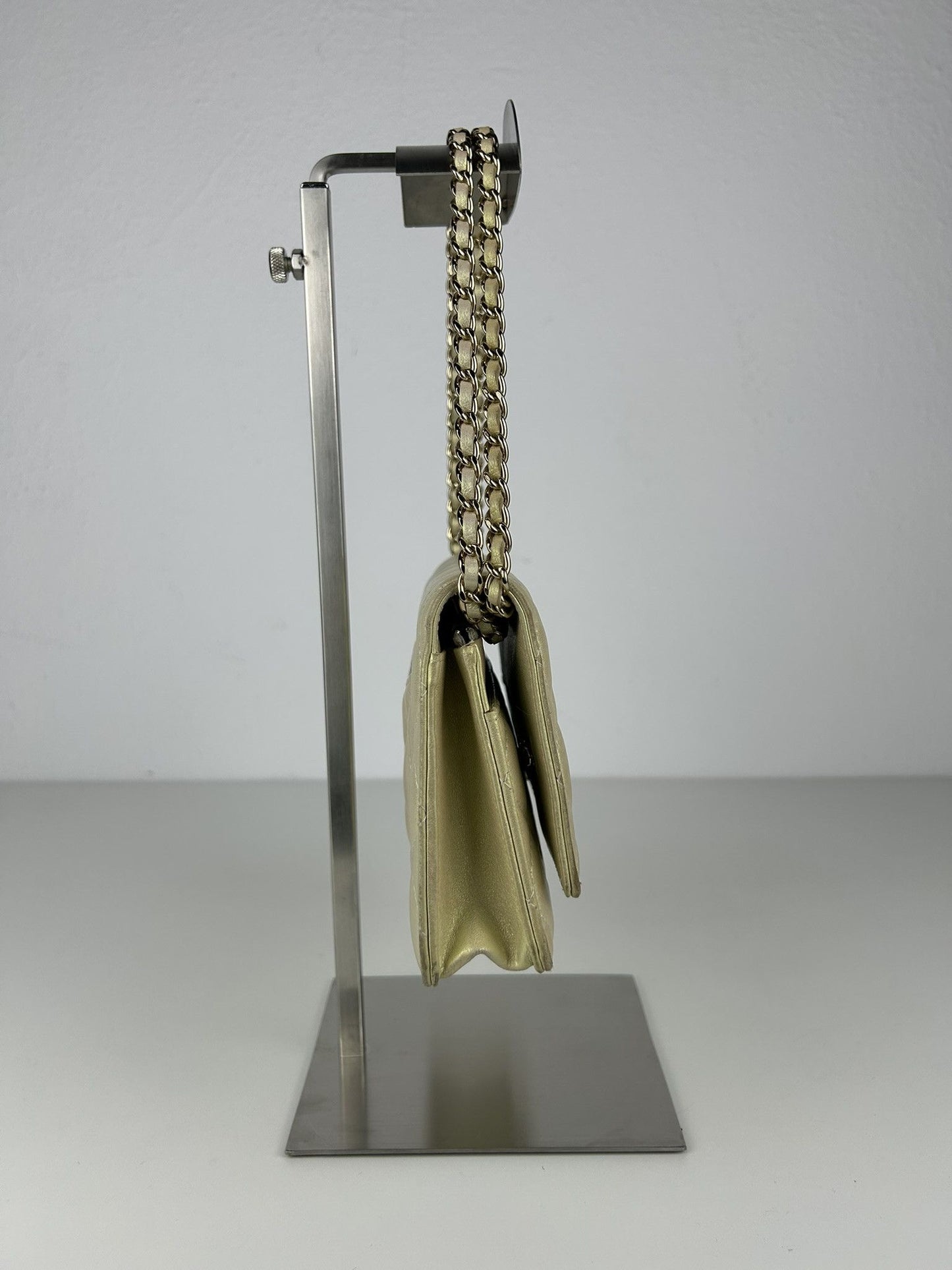 2020 Chanel gold metallic matelasse wallet on chain