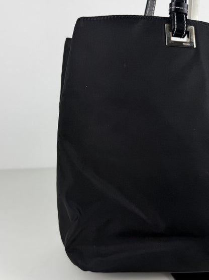 Vintage prada tessuto nylon and leather triangle logo tote