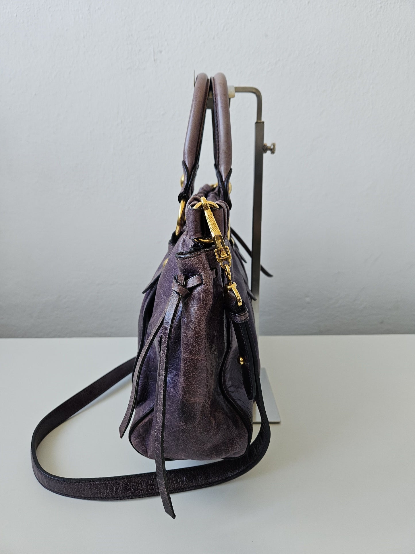 Miu miu vitello bauletto aperto gathered leather handbag