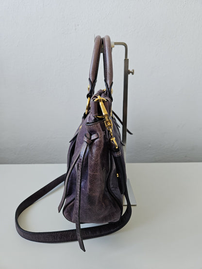 Miu miu vitello bauletto aperto gathered leather handbag