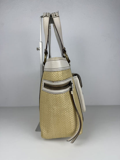 Coach legacy raffia and leather tote bag