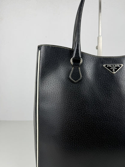 Vintage Prada leather triangle logo tote bag