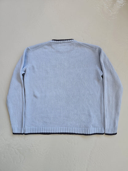 Vintage ysl baby blue embroidered logo thick knit sweater