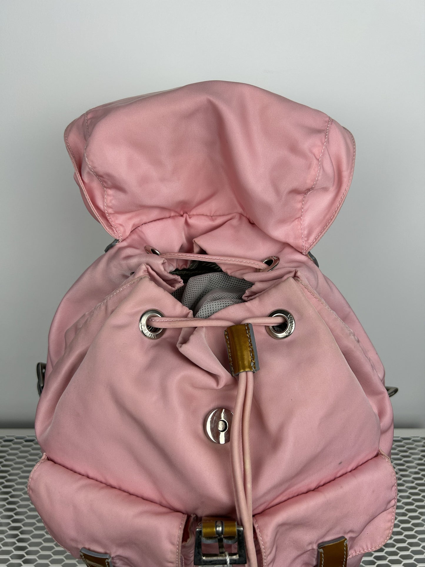 Prada nylon triangle logo pink backpack