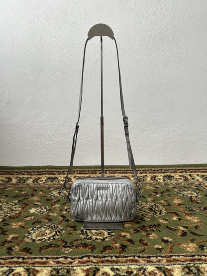 Miu miu matelasse pleated leather silver small crossbody bag