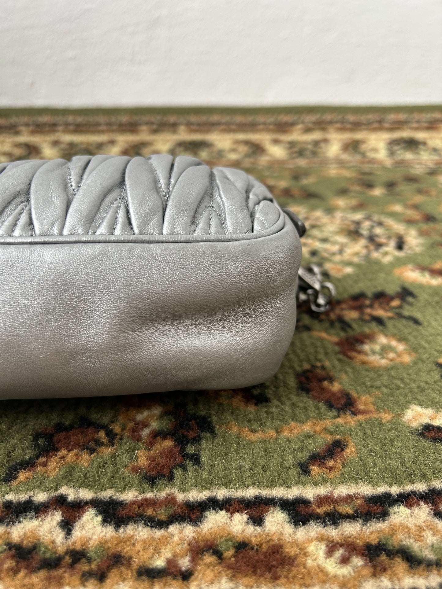 Miu miu matelasse pleated leather silver small crossbody bag