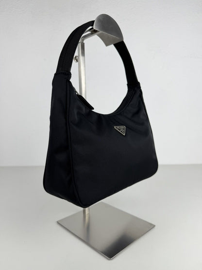 Vintage prada tessuto nylon triangle logo mini hobo bag