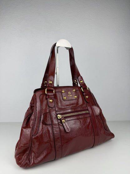 Fendi crinkled patent leather de jour handbag large