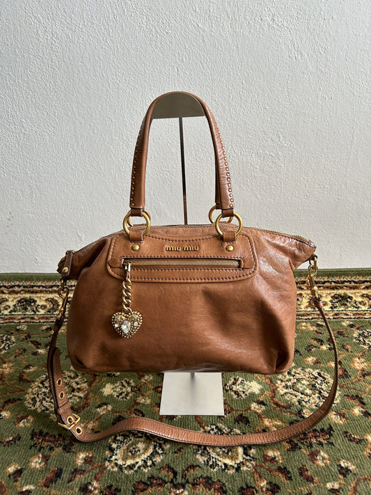 Vintage y2k miu miu leather top zip charm studded handbag