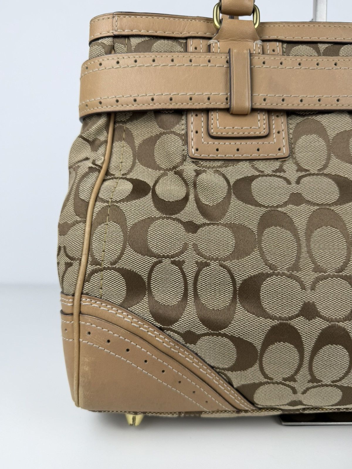 Coach signature leather canvas tassel tote bag