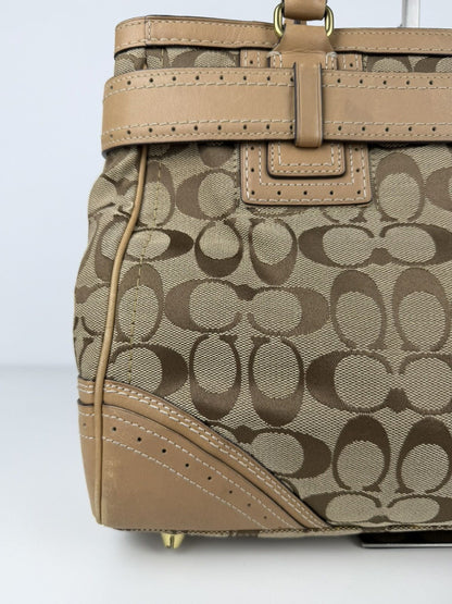 Coach signature leather canvas tassel tote bag