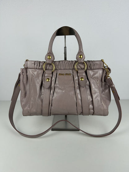 Miu miu vitello bauletto aperto gathered leather handbag