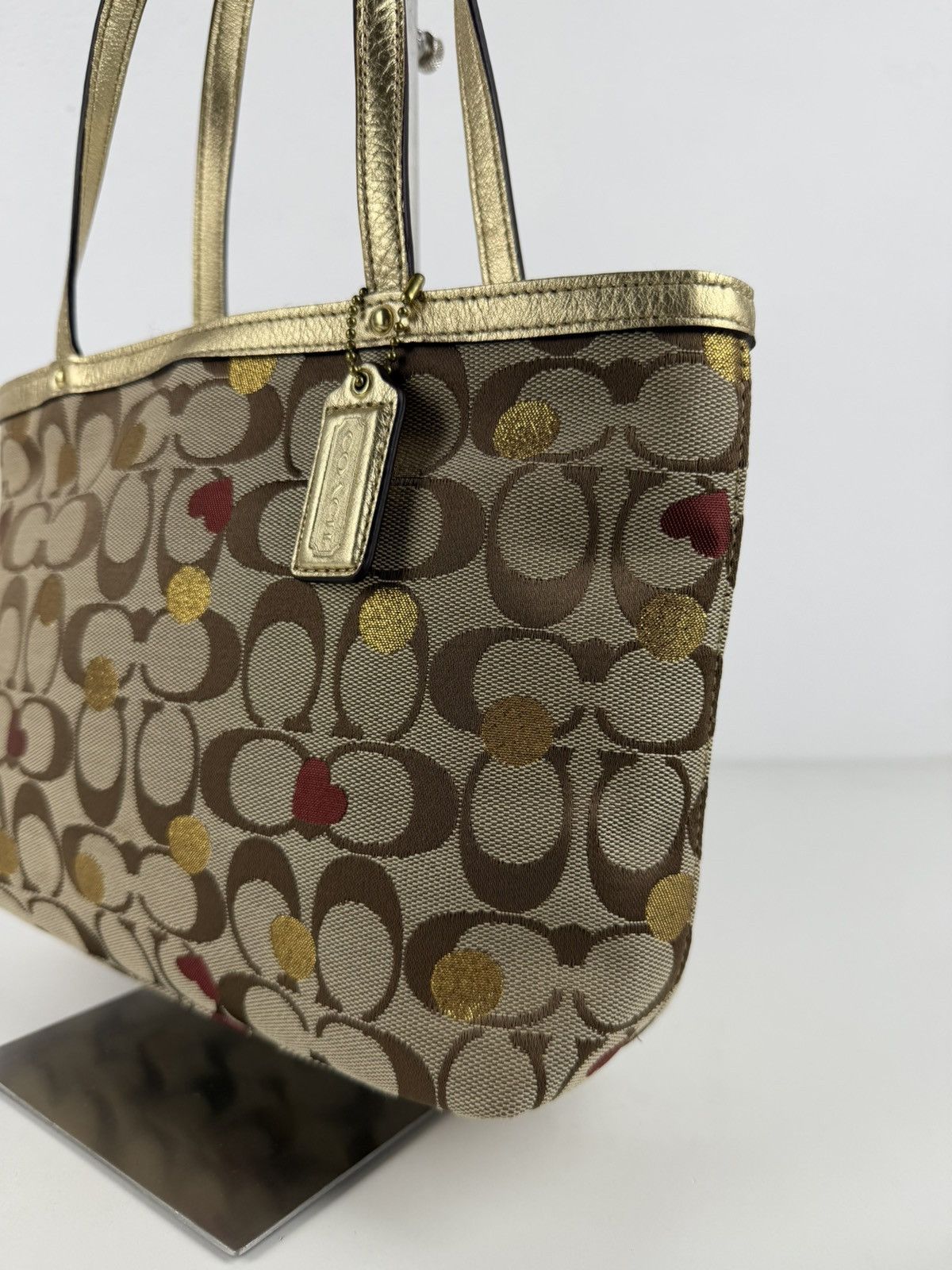 Coach signature canvas heart and polka dot tote bag