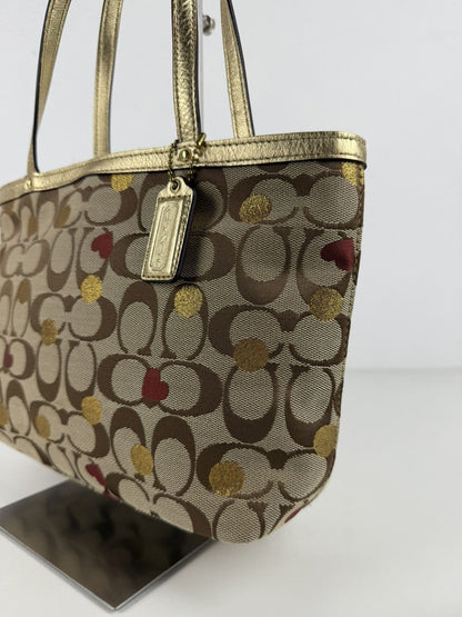 Coach signature canvas heart and polka dot tote bag