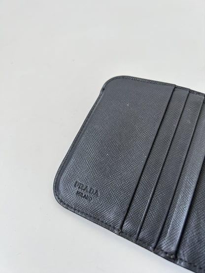 Prada nylon and saffiano leather triangle logo zip wallet