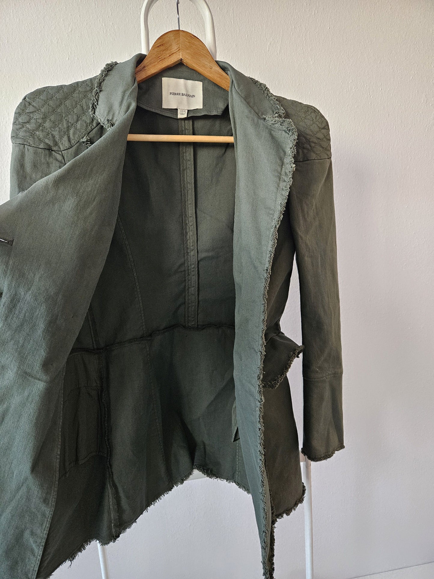 Pierre Balmain raw edge double breasted napoleon coat